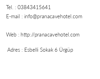 Prana Cave Hotel iletiim bilgileri